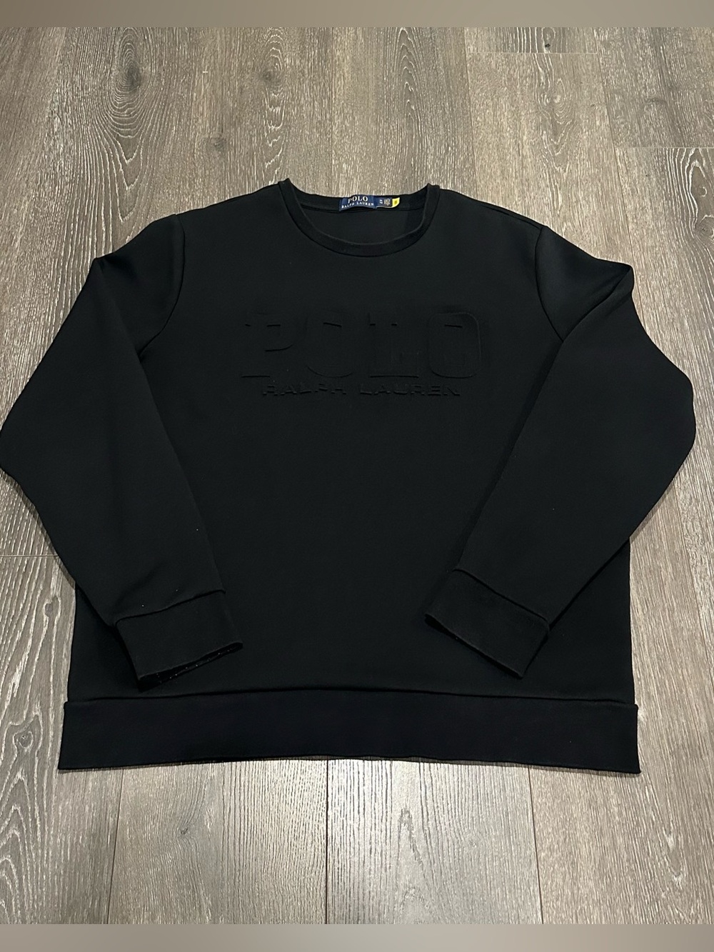 Polo Ralph Lauren Black Crewneck Pullover Sweatshirt with Debossed Logo M Sz XL